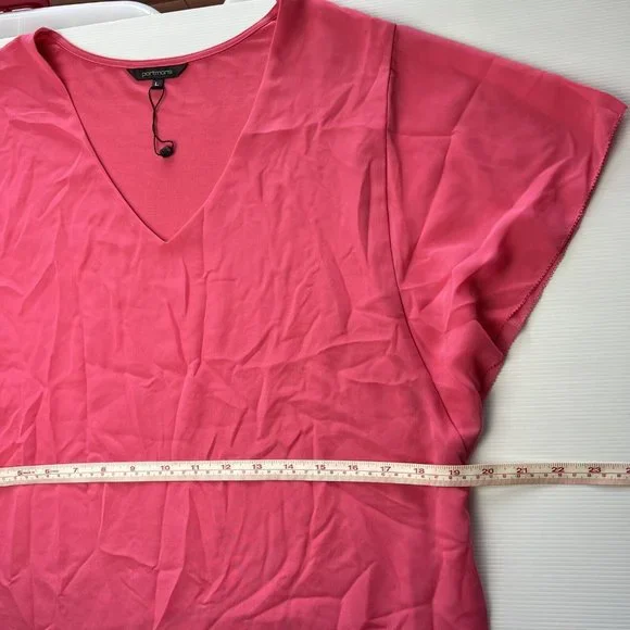 New Portmans Top Blouse Pink Short Sleeve V-Neck Office Casual Size L 14 - Picture 8 of 9